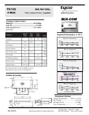 PA1162 Datasheet PDF Tyco Electronics