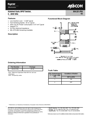 SW-231-PIN Datasheet PDF Tyco Electronics