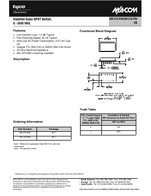 SW-215-PIN Datasheet PDF Tyco Electronics