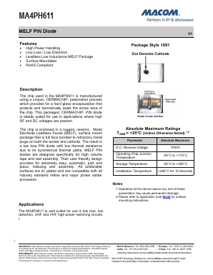 MA4PH611 Datasheet PDF Tyco Electronics