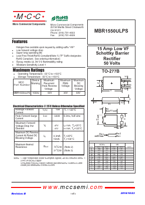 MBR1550ULPS-TP Datasheet PDF Micro Commercial Components