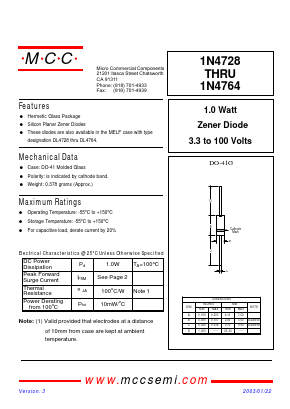 1N4741 Datasheet PDF Micro Commercial Components