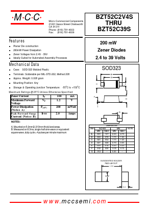 BZT52C2V4S Datasheet PDF Micro Commercial Components