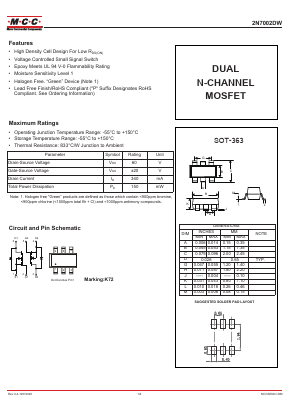 2N7002DW-TP Datasheet PDF Micro Commercial Components