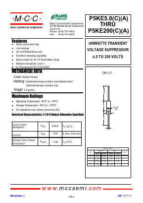 P5KE8.0C-AP Datasheet PDF Micro Commercial Components