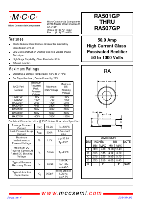 RA501GP Datasheet PDF Micro Commercial Components