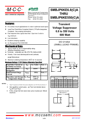 SMBJP6KE110A-TP Datasheet PDF Micro Commercial Components