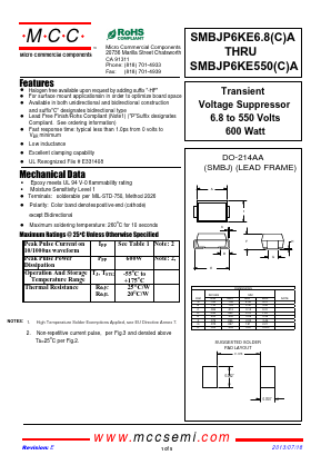 SMBJP6KE110A-TP Datasheet PDF Micro Commercial Components