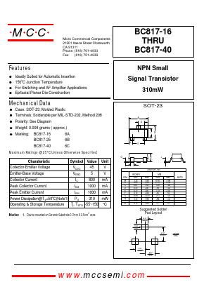 BC817-25 Datasheet PDF Micro Commercial Components