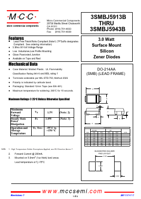 3SMBJ5942B-TP Datasheet PDF Micro Commercial Components
