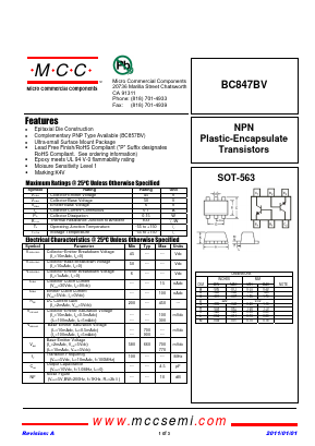 BC847BV Datasheet PDF Micro Commercial Components