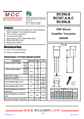 BC558 Datasheet PDF Micro Commercial Components