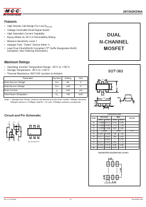 2N7002KDWA Datasheet PDF Micro Commercial Components