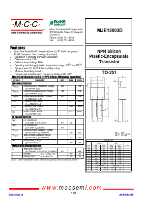 MJE13003D Datasheet PDF Micro Commercial Components