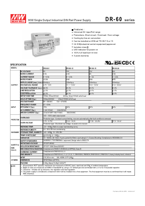 DR-60 Datasheet PDF Mean Well Enterprises Co., Ltd.