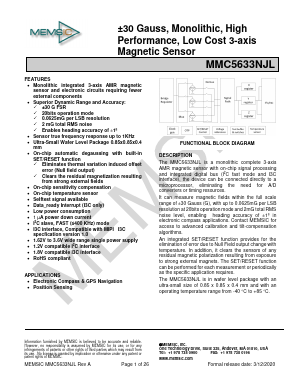 MMC5633NJL Datasheet PDF MEMSIC Semiconductor (Tianjin) Co., Ltd.