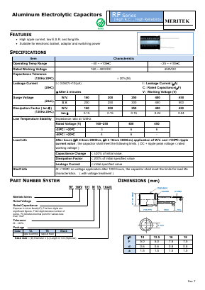 RF160V101MTA16X25 Datasheet PDF MERITEK ELECTRONICS CORPORATION