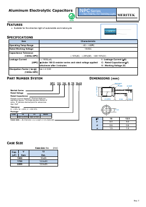 NPC13V152MTA12.5X20 Datasheet PDF MERITEK ELECTRONICS CORPORATION