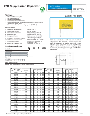 MEX474K275VAC Datasheet PDF MERITEK ELECTRONICS CORPORATION