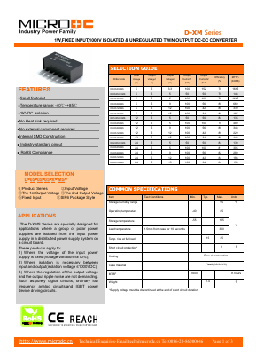 D050503XMS Datasheet PDF Microdc power Technology Co., Ltd