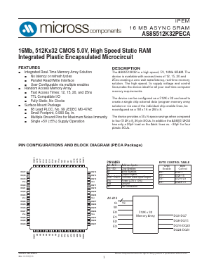 AS8S512K32PECA12/XT Datasheet PDF Micross Components
