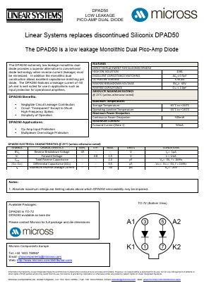 DPAD50 Datasheet PDF Micross Components