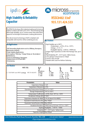 HSSC0402-33NF Datasheet PDF Micross Components