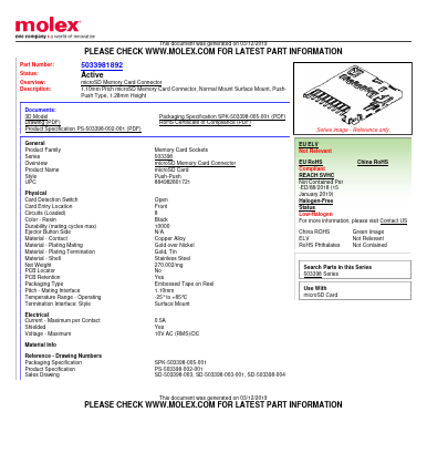 5033981892 Datasheet PDF Molex Electronics Ltd.