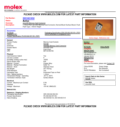 5031821832 Datasheet PDF Molex Electronics Ltd.