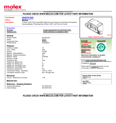 54679-1609 Datasheet PDF Molex Connectors