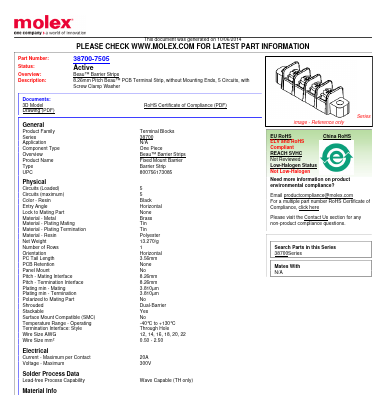 70505-C-50 Datasheet PDF Molex Connectors