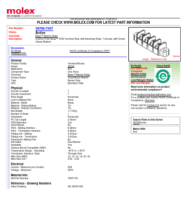 38700-7307 Datasheet PDF Molex Connectors