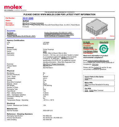 39-01-2086 Datasheet PDF Molex Connectors