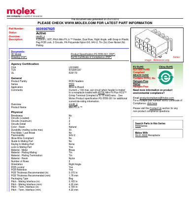39-30-7025 Datasheet PDF Molex Connectors