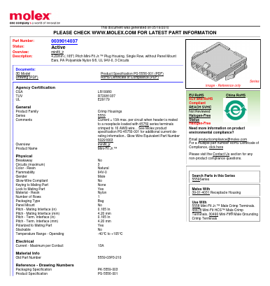 0039014037 Datasheet PDF Molex Connectors
