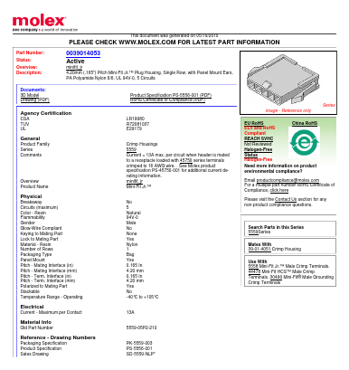 0039014053 Datasheet PDF Molex Connectors
