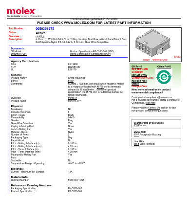 0050361675 Datasheet PDF Molex Connectors