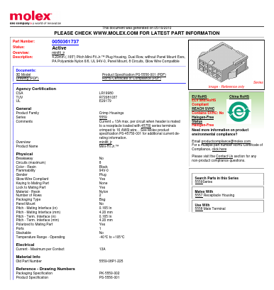0050361737 Datasheet PDF Molex Connectors
