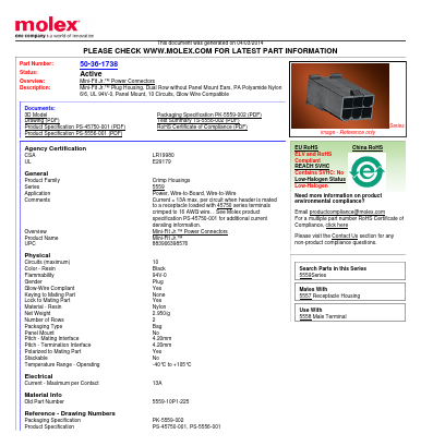 0050361738 Datasheet PDF Molex Connectors
