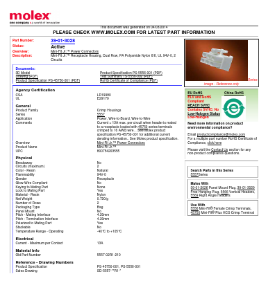 39-01-3028 Datasheet PDF Molex Connectors