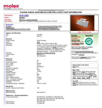 39-01-2065 Datasheet PDF Molex Connectors