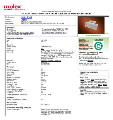 0039012105 Datasheet PDF Molex Connectors