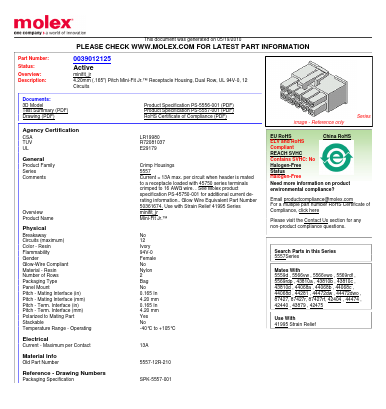 39-01-2125 Datasheet PDF Molex Connectors