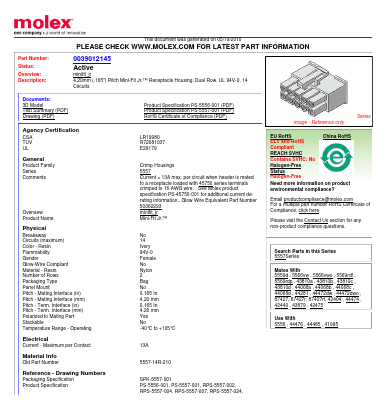5557-14R-210 Datasheet PDF Molex Connectors