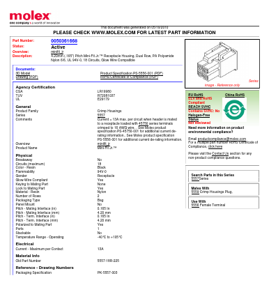 5557-18R-225 Datasheet PDF Molex Connectors