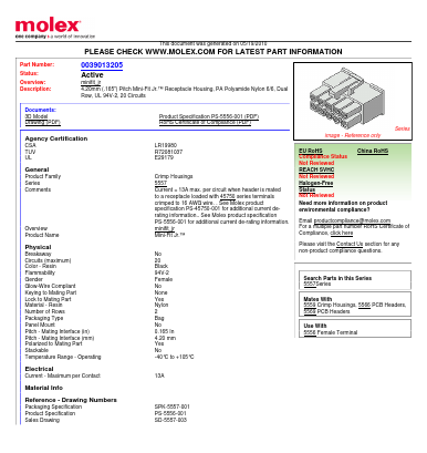 5557-20R-BL Datasheet PDF Molex Connectors