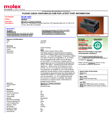 0050361667 Datasheet PDF Molex Connectors