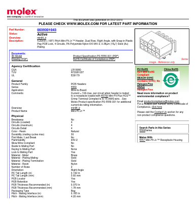 39-30-1043 Datasheet PDF Molex Connectors