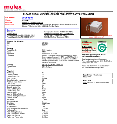 39-30-1200 Datasheet PDF Molex Connectors