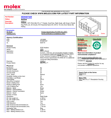 0039307205 Datasheet PDF Molex Connectors